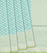 Turquoise Handloom Banarasi Cotton Saree With Floral Motifs-Turquoise