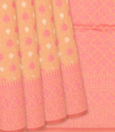 Peach Handloom Banarasi Cotton Saree With Floral Motifs-Peach