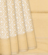 Cream Handloom Banarasi Tissue Silk Saree With Jaal Motifs-Cream