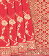 Peach Banarasi Woven Blended Silk Saree With Floral Vine Motifs-Peach