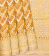 Light Peach Blended Banarasi Cotton Saree With Floral Chevron Motifs-Light Peach