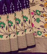 Cyan Woven Blended Bandhej Saree With Paithani Border-Cyan