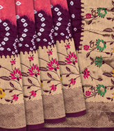 Dark Peach Woven Blended Bandhej Saree With Paithani Border-Dark Peach