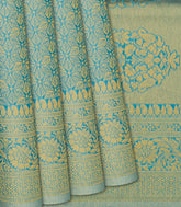 Blue Woven Art Dupion Saree With Floral Motifs-Blue