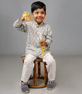 White Ikat printed kurta with sequin embellishments and matching pyjama set-White