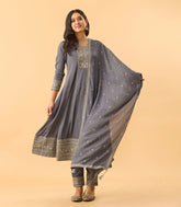 Grey Embroidered Festive Anarkali Set