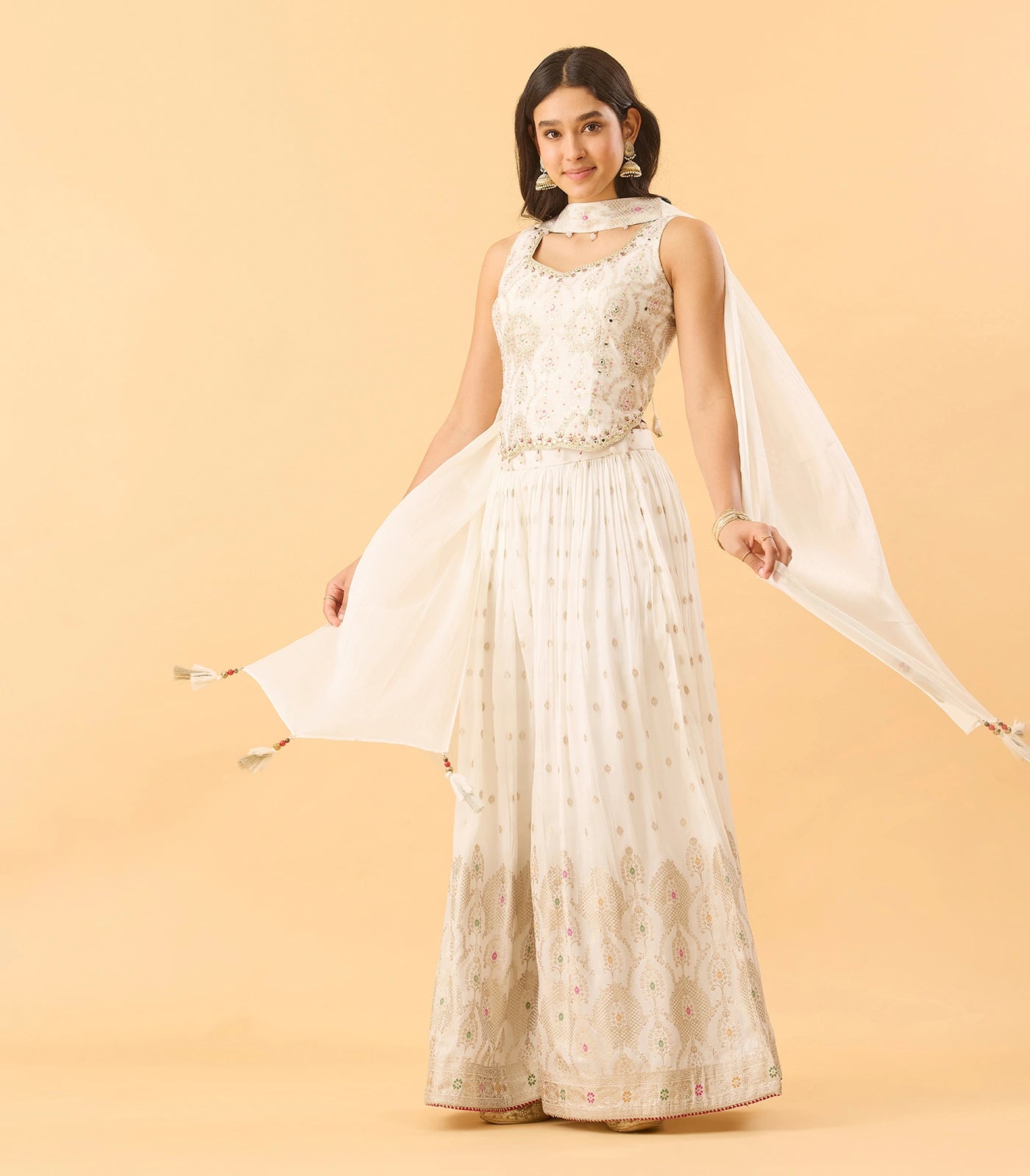 Festive Off-White & Gold Ethnic Sharara Set XXXL / Off White Festive Off-White & Gold Ethnic Sharara Set XXXL / Off White