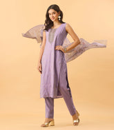 Lavender Festive Embroidered Kurta Set