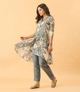 Blue And White Bold Abstract Printed Kurta Set