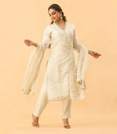 Cream Embroidered Kurta Set