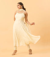 Off-White Ethnic Embroidered Anarkali Set