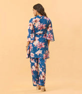 Co-Ord Azure Blue And Pink Floral Printed Kurta Set