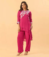 Co-Ord Fuschia Pink Floral Embroidered Kurta Set