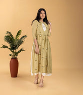 Sage green and Off white embroidered Dress-DR0113