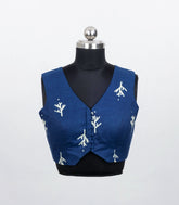 Indigo Printed Readymade Cotton Blouse With Floral Print-RB5173