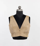 Taupe Metallic Tissue Sleeveless V-Neck Blouse-RB5271