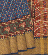 Blue Woven Chanderi Cotton Printed Saree With Paisley Motifs-Blue