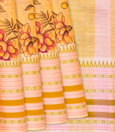 Orange Chirala Saree With Printed Floral Motifs-Orange