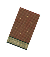 Dark Olive Handloom Silk Cotton Saree With Checks & Buttas-SC4252