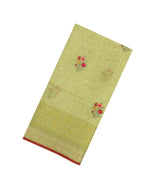 Cardamom Green Embroidered Linen Saree With Floral Motifs-LI0762