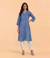 Chambray blue embroidered kurta-RC5733