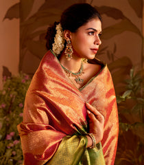 Red Handloom Tissue Silk Saree With Betel Vine Motifs