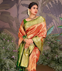Red Handloom Tissue Silk Saree With Betel Vine Motifs