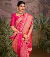 Pink Handloom Silk Saree With Annam Chakaram Motifs