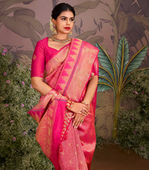 Pink Handloom Silk Saree With Annam Chakaram Motifs