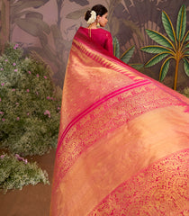 Pink Handloom Silk Saree With Annam Chakaram Motifs
