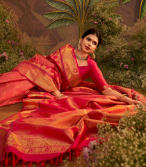 Pink Handloom Silk Saree With Annam Chakaram Motifs