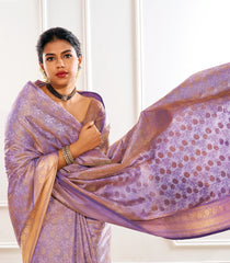 Lavender Handloom Lino Silk Saree With Floral Vine Motifs