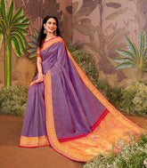 Lavender & Magenta Reversible Handloom Silk Saree With Chevron Stripes