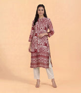 Dark Red & White Printed Kurta-RC5732