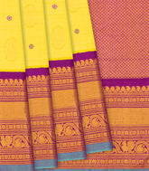 Yellow Handloom Gadwal Silk Saree With Mango Zari Butta-Yellow