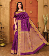 Maroon Handloom Darbar Krishna Silk Saree With Buttas-KA15794