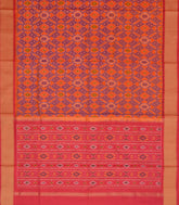 Orange Handwoven Rajkot Patola Silk Saree With Diamond Motifs And Pink Border & Pallu-Orange