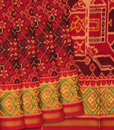 Red Handloom Ikat Silk Saree With Floral Motifs-Red