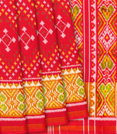 Red Handloom Patola Single Ikat Silk Saree With Diamond Motifs-Red