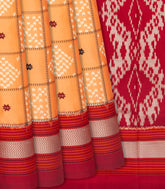 Yellow Handloom Pochampally Ikat Saree With Diamond Motifs-Yellow