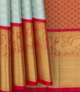 Light-Blue Handwoven Kanchipuram Tissue Saree With Contrast Pallu In Red-Light Blue