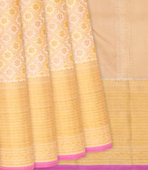 Cream Handloom Kanchipuram Tissue Silk Saree With Floral Jaal Motifs-Cream