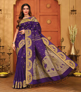 Dark Purple Handloom Vigneshwari Silk Saree With Buttas-KA15792