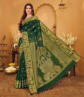 Bottle Green Handloom Kuraloviyam Silk Saree With Buttas-KA15879