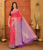 Peach Handloom Shilabalike Silk Saree With Buttas & Contrast Border-KA15880