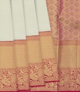 Off White Handloom Kanchipuram Korvai Silk Saree With Stripes & Annam Motifs In Border-Off White