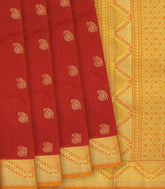 Majenta & Rust Handloom Kanchipuram Half & Half Lino Silk Saree with Mango Butta-Magenta