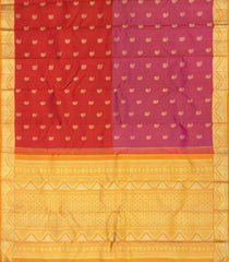 Majenta & Rust Handloom Kanchipuram Half & Half Lino Silk Saree with Mango Butta-Magenta