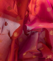 Majenta & Rust Handloom Kanchipuram Half & Half Lino Silk Saree with Mango Butta-Magenta