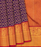 Violet Handloom Kanchipuram Korvai Silk Saree With Floral Motifs-Violet